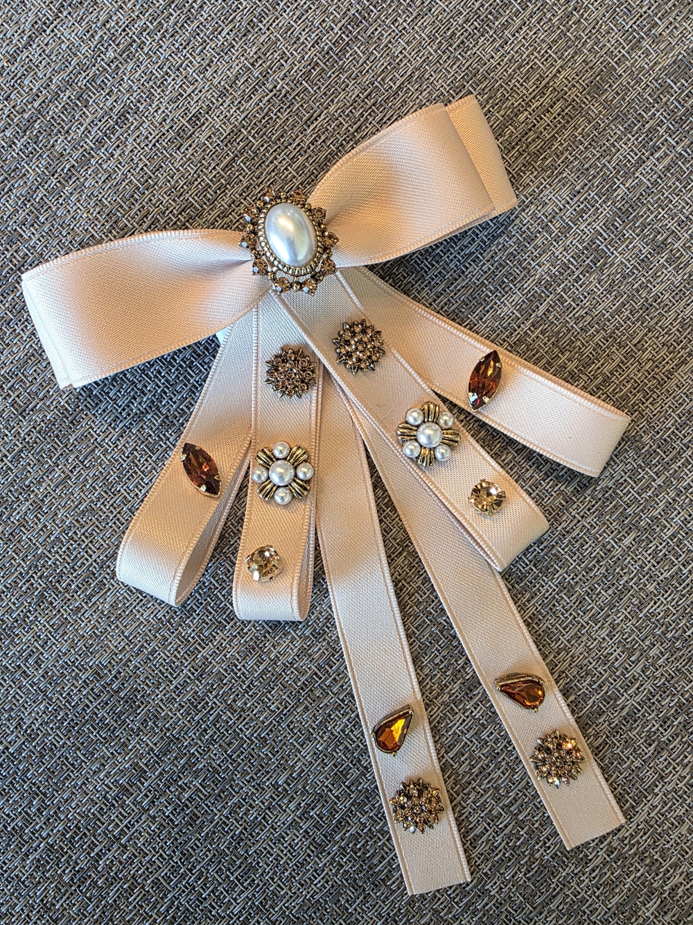 Anthropologie Satin Bow Hair Clip with Pearl & Jewel Drops - Picture 2 of 3